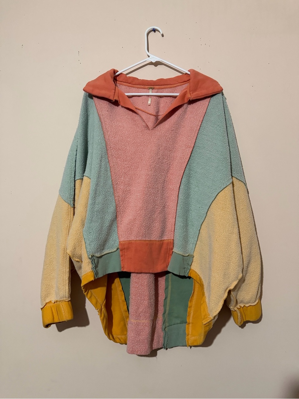 Free People Colorblock Hooded Sweater in Pink, Mint & Yellow